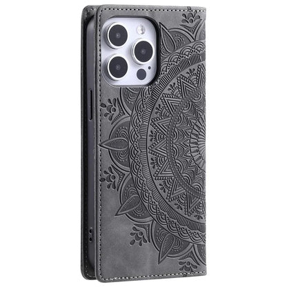 For iPhone 15 Pro Max Case Stand Phone Cover PU Leather Magnetic Imprinted Shell
