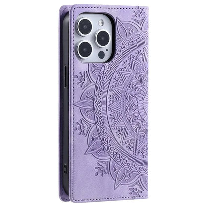 For iPhone 15 Pro Max Case Stand Phone Cover PU Leather Magnetic Imprinted Shell