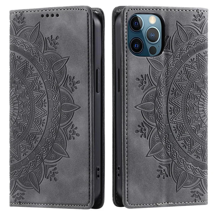 For iPhone 12 Pro Max Case PU Leather Magnetic Imprinted Stand Phone Cover
