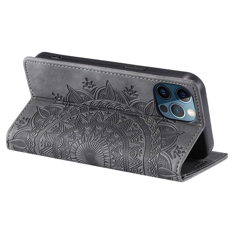 For iPhone 12 Pro Max Case PU Leather Magnetic Imprinted Stand Phone Cover
