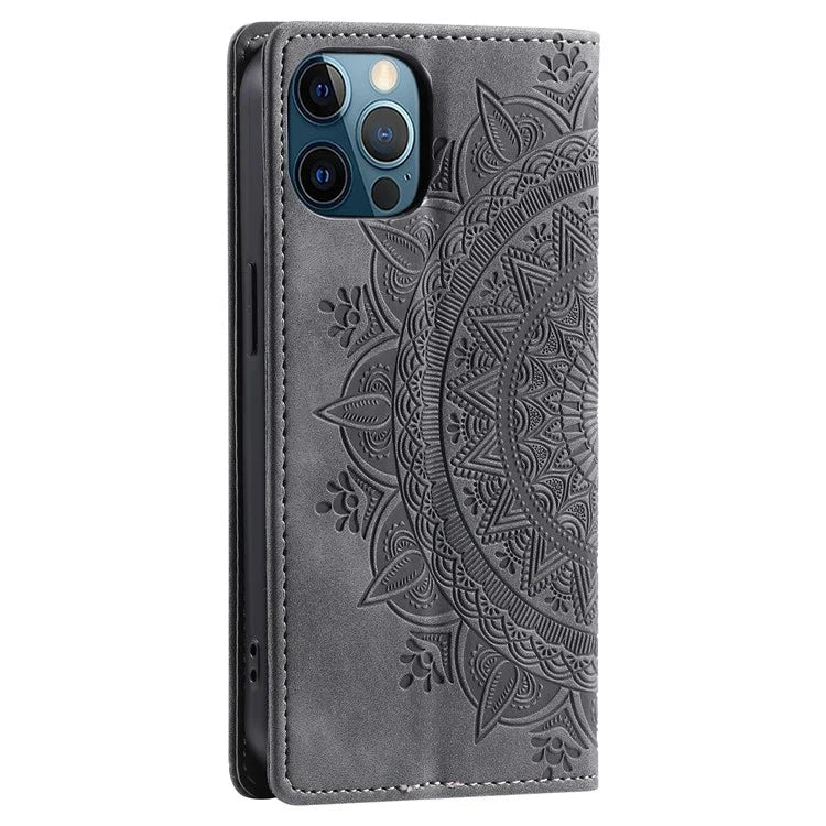 For iPhone 12 Pro Max Case PU Leather Magnetic Imprinted Stand Phone Cover
