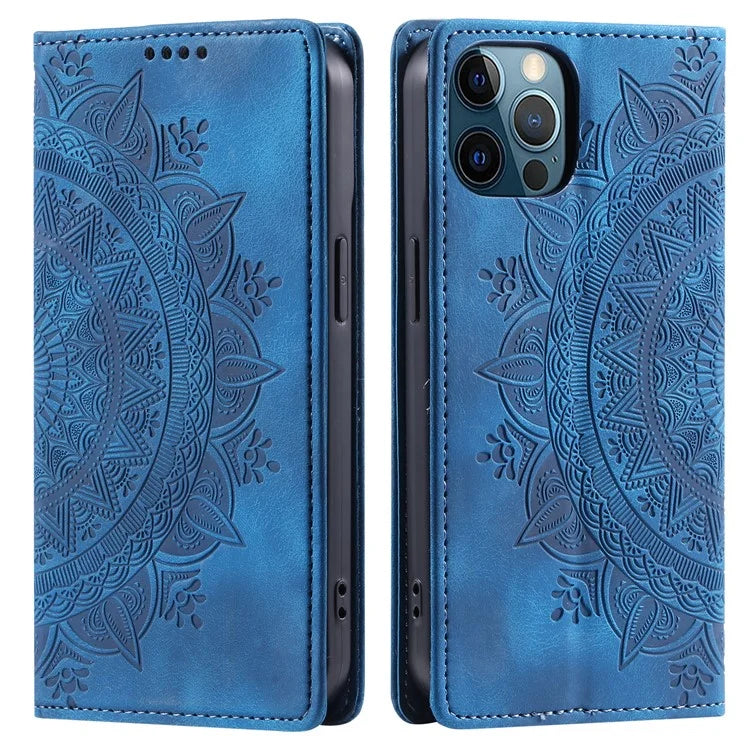 For iPhone 12 Pro Max Case PU Leather Magnetic Imprinted Stand Phone Cover