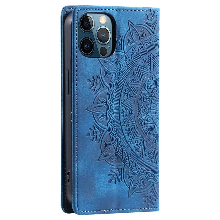 For iPhone 12 Pro Max Case PU Leather Magnetic Imprinted Stand Phone Cover