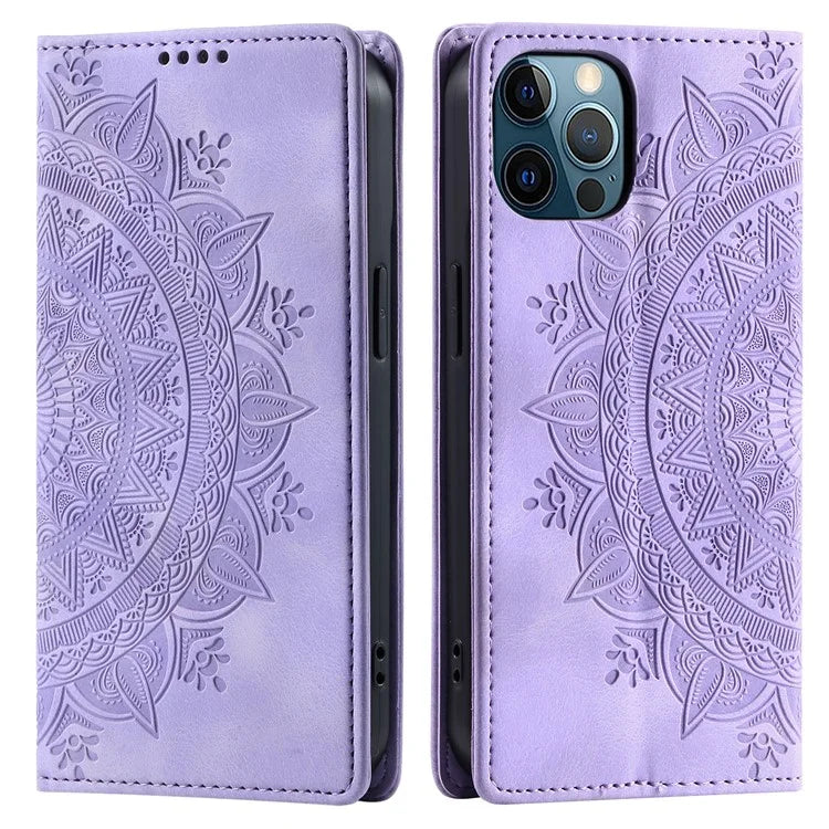 For iPhone 12 Pro Max Case PU Leather Magnetic Imprinted Stand Phone Cover