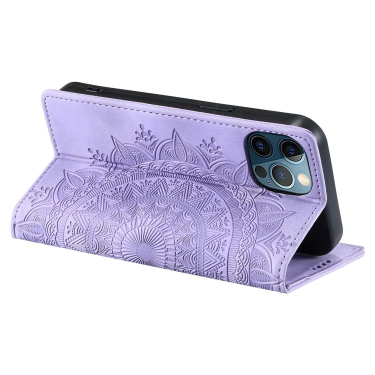 For iPhone 12 Pro Max Case PU Leather Magnetic Imprinted Stand Phone Cover
