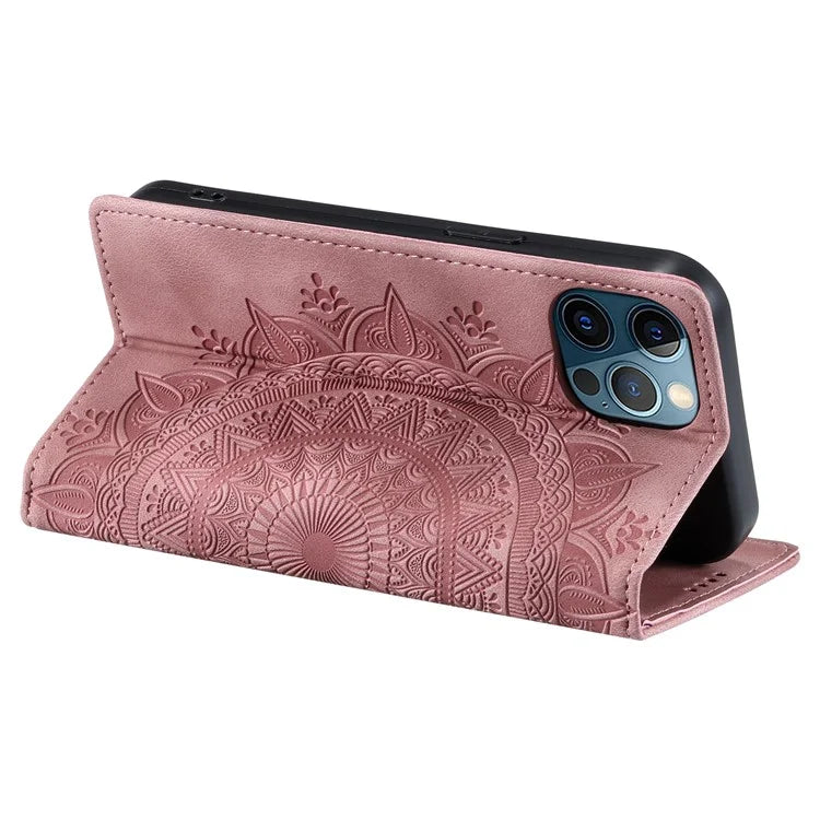 For iPhone 12 Pro Max Case PU Leather Magnetic Imprinted Stand Phone Cover