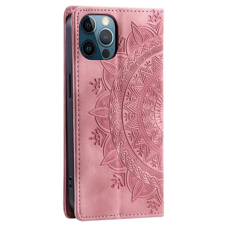 For iPhone 12 Pro Max Case PU Leather Magnetic Imprinted Stand Phone Cover