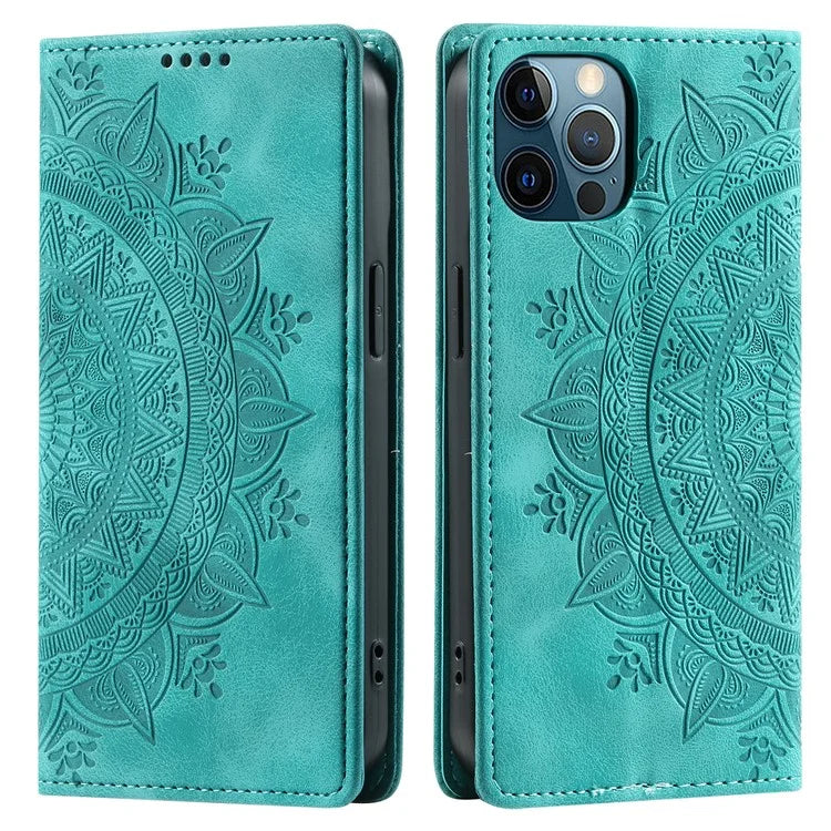 For iPhone 12 Pro Max Case PU Leather Magnetic Imprinted Stand Phone Cover
