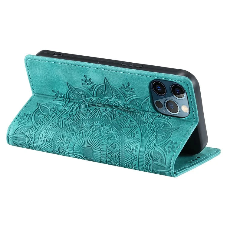 For iPhone 12 Pro Max Case PU Leather Magnetic Imprinted Stand Phone Cover