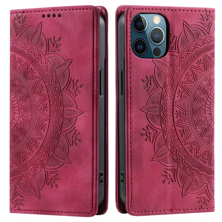 For iPhone 12 Pro Max Case PU Leather Magnetic Imprinted Stand Phone Cover
