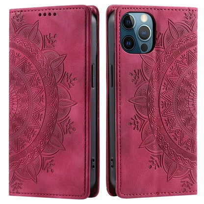 For iPhone 12 Pro Max Case PU Leather Magnetic Imprinted Stand Phone Cover
