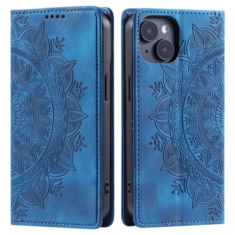 For iPhone 13 Case Magnetic Imprinted Stand PU Leather Phone Cover