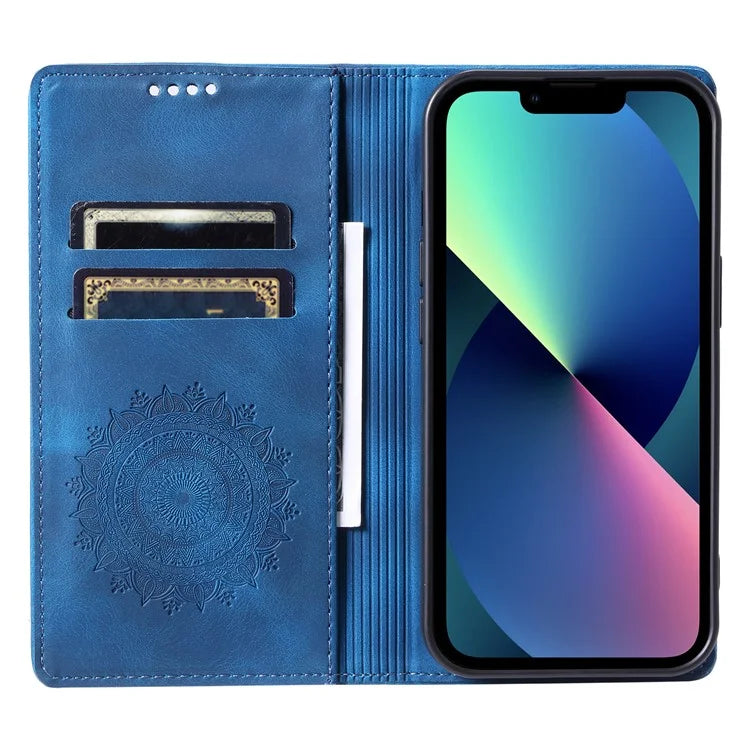 For iPhone 13 Case Magnetic Imprinted Stand PU Leather Phone Cover
