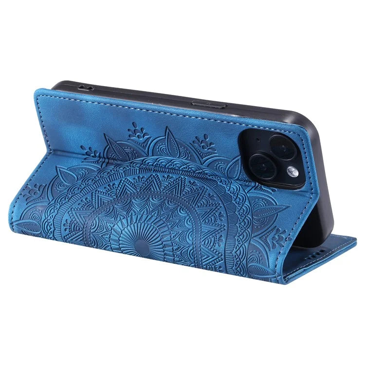 For iPhone 13 Case Magnetic Imprinted Stand PU Leather Phone Cover