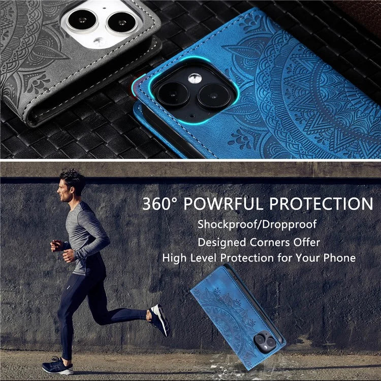 For iPhone 13 Case Magnetic Imprinted Stand PU Leather Phone Cover