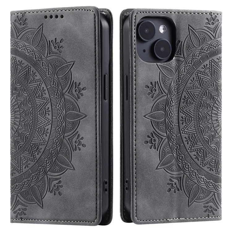 For iPhone 13 Case Magnetic Imprinted Stand PU Leather Phone Cover