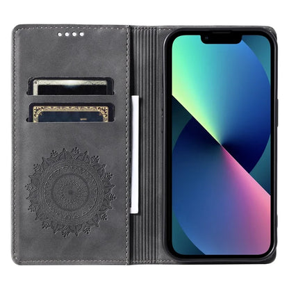 For iPhone 13 Case Magnetic Imprinted Stand PU Leather Phone Cover