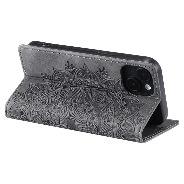 For iPhone 13 Case Magnetic Imprinted Stand PU Leather Phone Cover