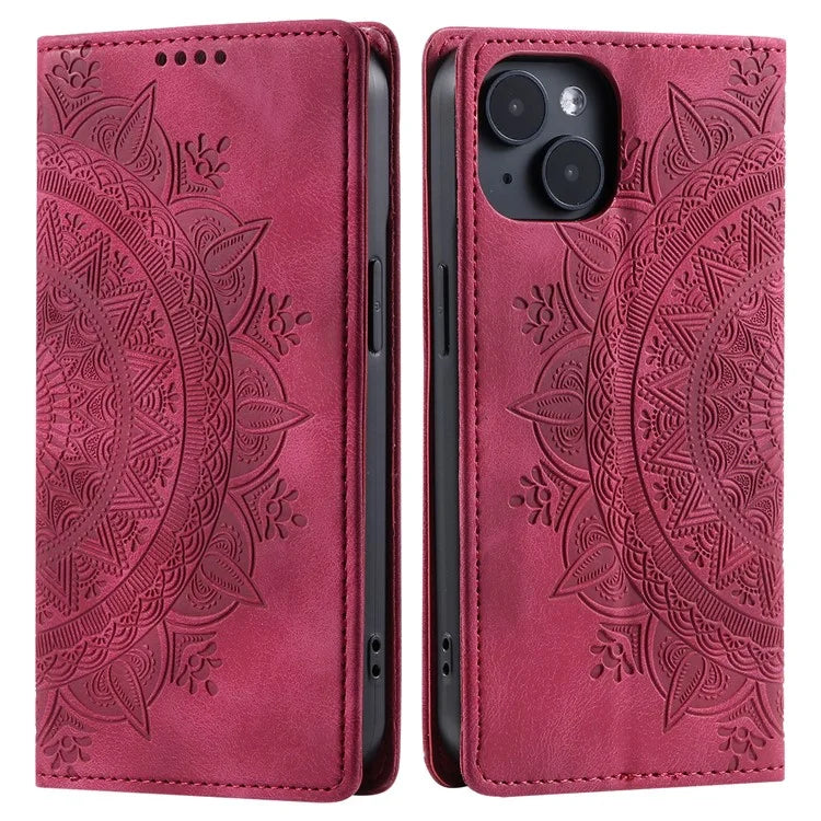 For iPhone 13 Case Magnetic Imprinted Stand PU Leather Phone Cover