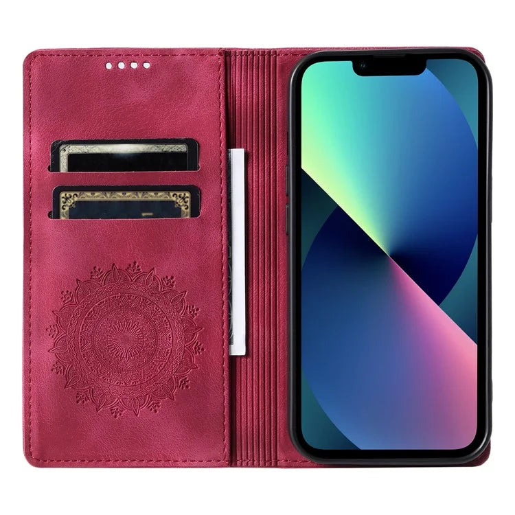 For iPhone 13 Case Magnetic Imprinted Stand PU Leather Phone Cover