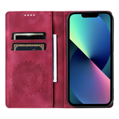 For iPhone 13 Case Magnetic Imprinted Stand PU Leather Phone Cover