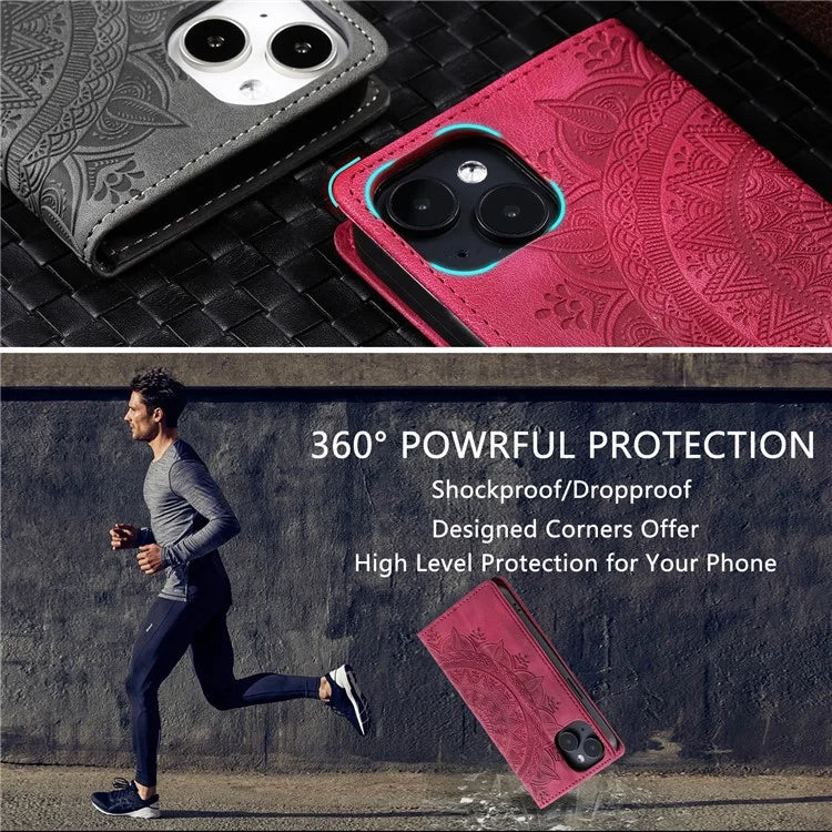 For iPhone 13 Case Magnetic Imprinted Stand PU Leather Phone Cover