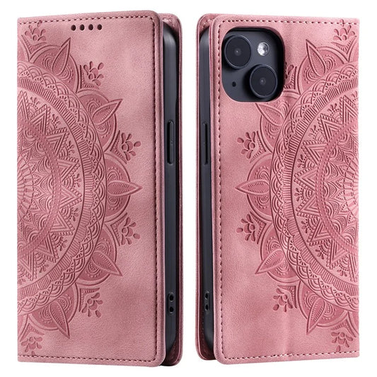 For iPhone 13 Case Magnetic Imprinted Stand PU Leather Phone Cover Gold