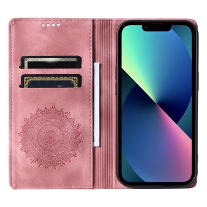 For iPhone 13 Case Magnetic Imprinted Stand PU Leather Phone Cover Gold