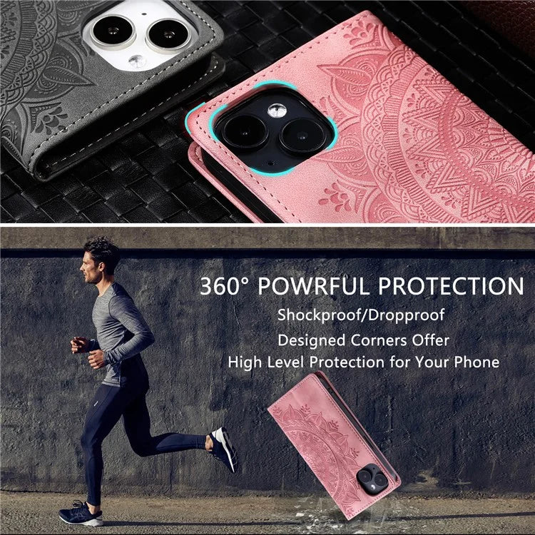 For iPhone 13 Case Magnetic Imprinted Stand PU Leather Phone Cover Gold