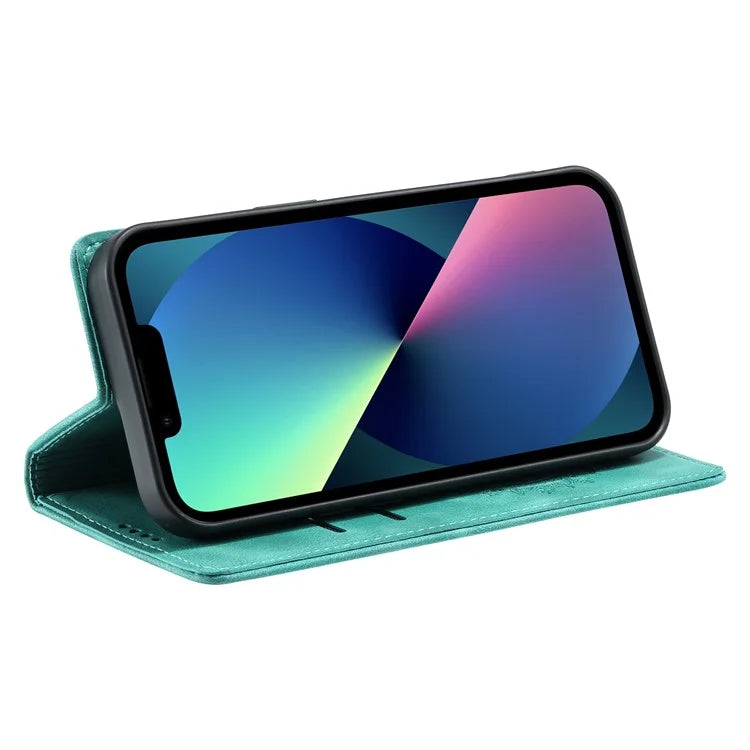 For iPhone 13 Case Magnetic Imprinted Stand PU Leather Phone Cover
