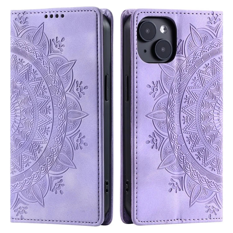 For iPhone 13 Case Magnetic Imprinted Stand PU Leather Phone Cover