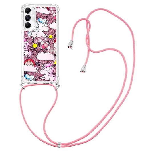 YB Quicksand Series-5 for Samsung Galaxy A05s 4G Case Pattern Bling Glitter Phone Cover with Lanyard