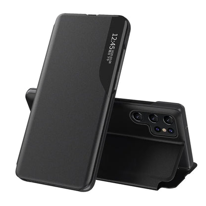 For Samsung Galaxy S24 Ultra Case Anti-scratch PU Leather Side View Window Stand Phone Protector