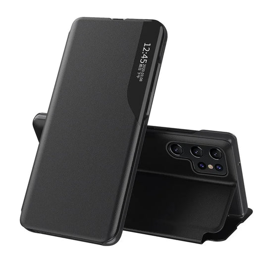For Samsung Galaxy S24 Ultra Case Anti-scratch PU Leather Side View Window Stand Phone Protector