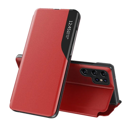 For Samsung Galaxy S24 Ultra Case Anti-scratch PU Leather Side View Window Stand Phone Protector