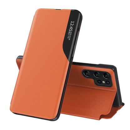 For Samsung Galaxy S24 Ultra Case Anti-scratch PU Leather Side View Window Stand Phone Protector