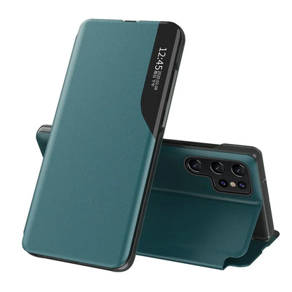 For Samsung Galaxy S24 Ultra Case Anti-scratch PU Leather Side View Window Stand Phone Protector