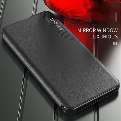 For Samsung Galaxy S24 Ultra Case Anti-scratch PU Leather Side View Window Stand Phone Protector