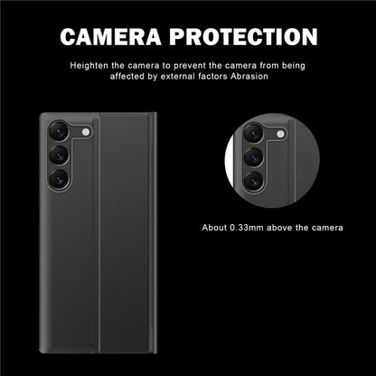 For Samsung Galaxy S24 Case View Window Scratch-resistant PU Leather Flip Stand Phone Protector