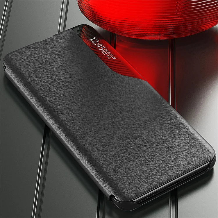 For Samsung Galaxy S24 Case Anti-scratch PU Leather Side View Window Phone Cover with Stand