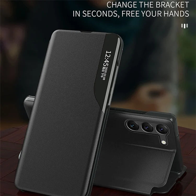 For Samsung Galaxy S24 Case Anti-scratch PU Leather Side View Window Phone Cover with Stand