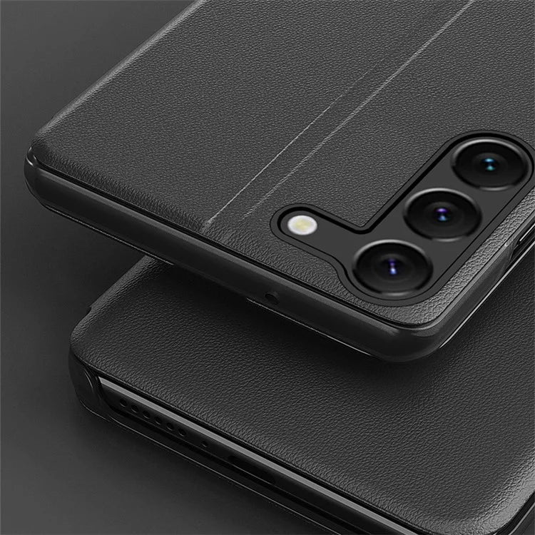 For Samsung Galaxy S24 Case Anti-scratch PU Leather Side View Window Phone Cover with Stand
