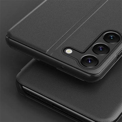 For Samsung Galaxy S24 Case Anti-scratch PU Leather Side View Window Phone Cover with Stand
