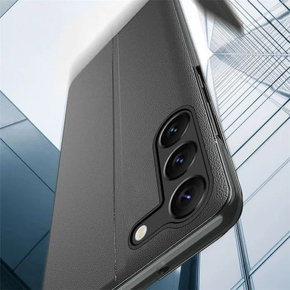 For Samsung Galaxy S24 Case Anti-scratch PU Leather Side View Window Phone Cover with Stand