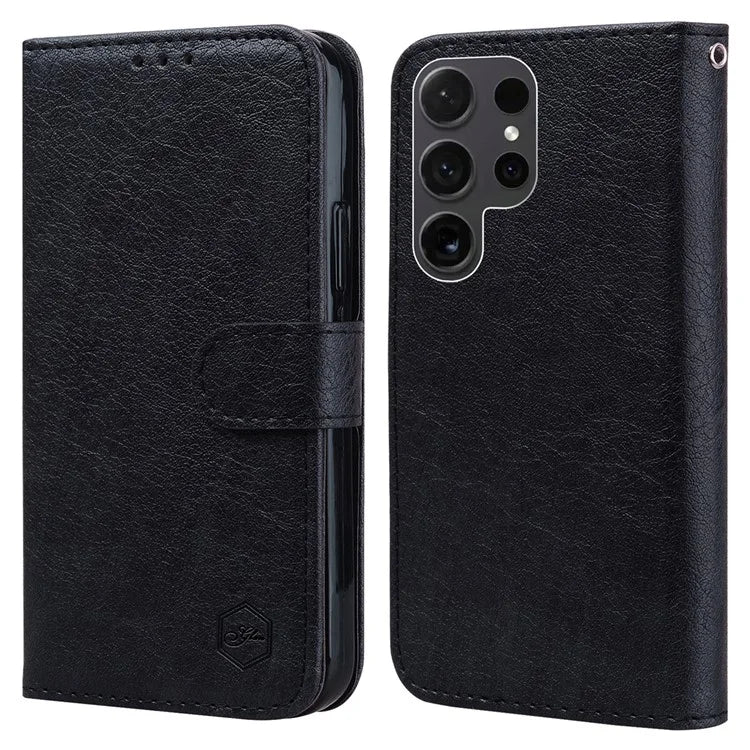 For Samsung Galaxy S24 Ultra Case Solid Color Leather Phone Stand Cover