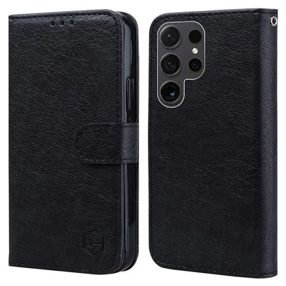 For Samsung Galaxy S24 Ultra Case Solid Color Leather Phone Stand Cover
