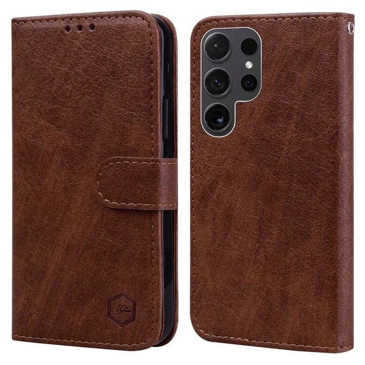 For Samsung Galaxy S24 Ultra Case Solid Color Leather Phone Stand Cover