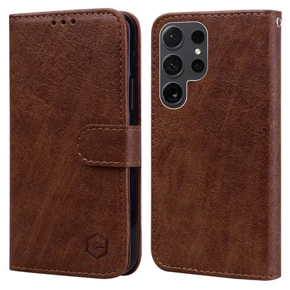 For Samsung Galaxy S24 Ultra Case Solid Color Leather Phone Stand Cover