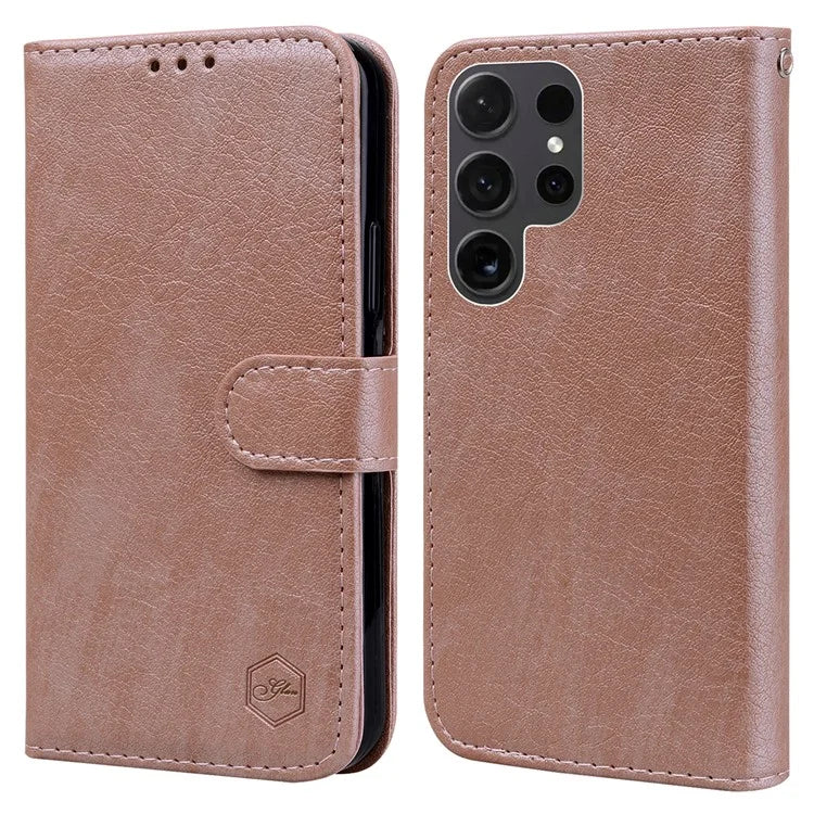 For Samsung Galaxy S24 Ultra Case Solid Color Leather Phone Stand Cover