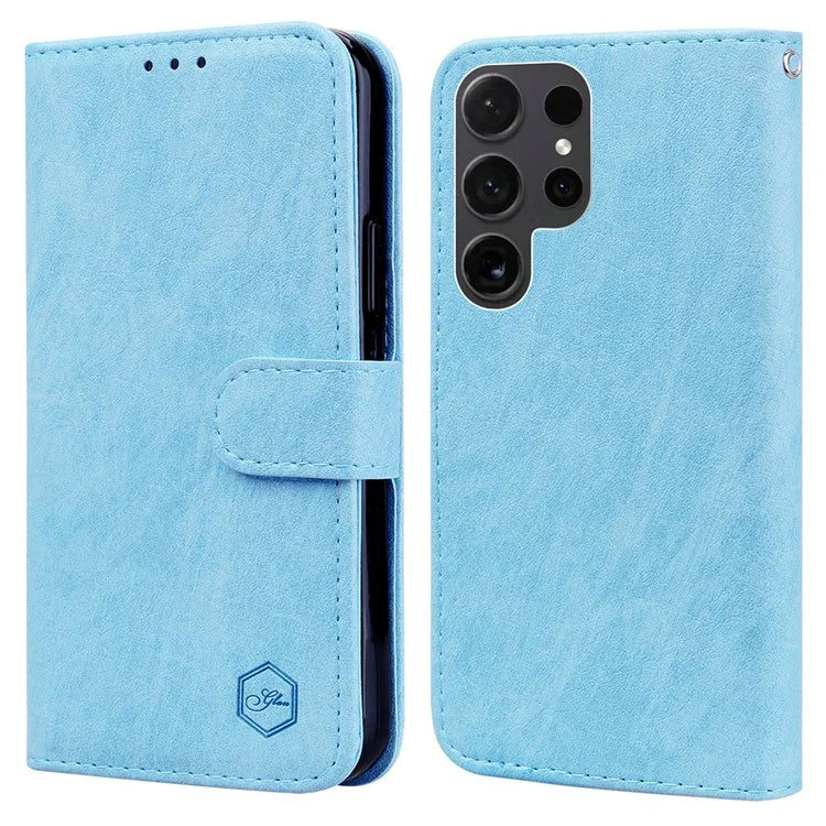 For Samsung Galaxy S24 Ultra Case Solid Color Leather Phone Stand Cover